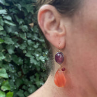 Ruby and Auburn Amazonite Earrings with Pink Tourmaline Beads